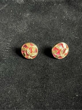 Vintage 1987 Avon Winter Pastels Pink Lucite Gold Leaf Stud Earrings